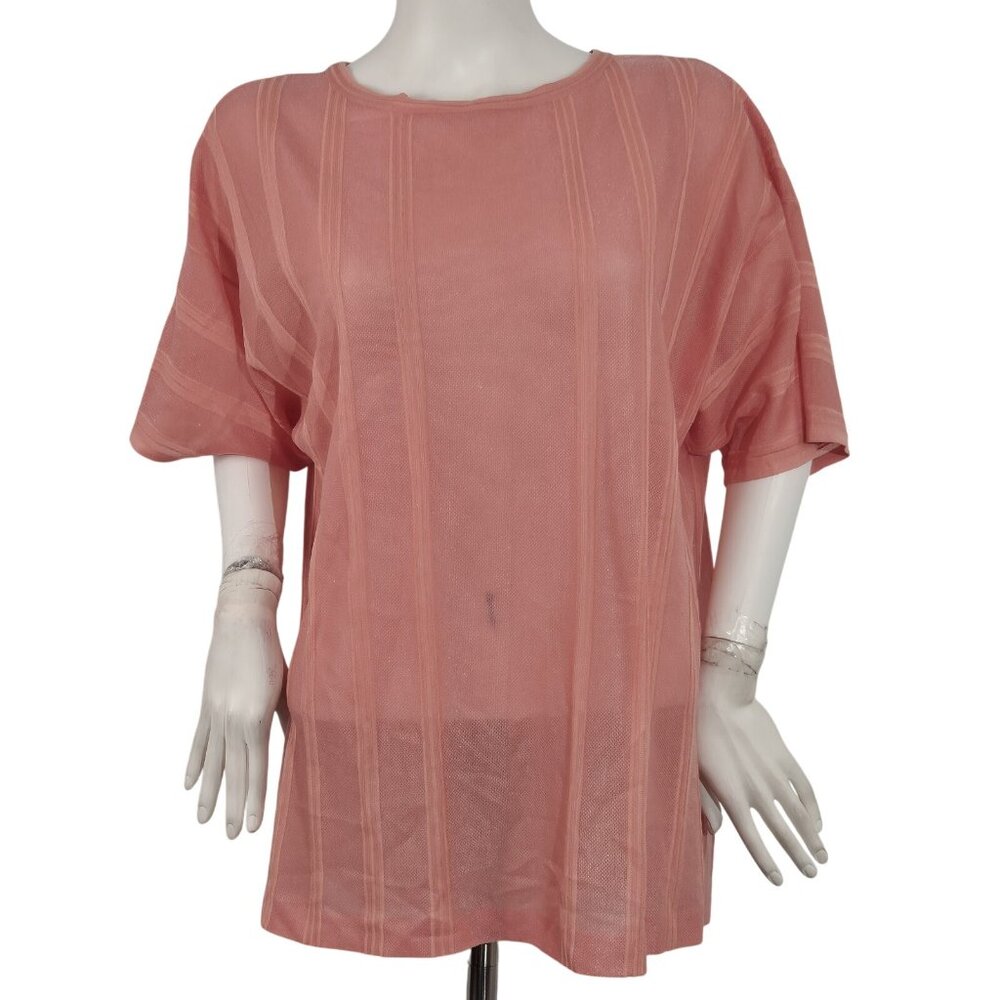 Ming Wang Women's Size XS Dolman Sleeve Knit Tunic Orange Burst Tonal Stripes 63 - Picture 2 of 11